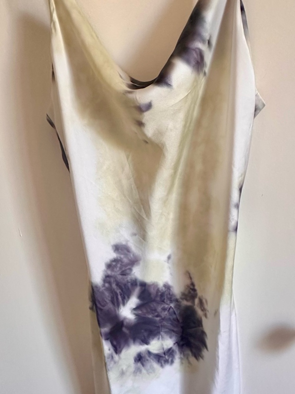 Altar'd State Ivory Satin Cowl Mini with Purple Tie-Dye